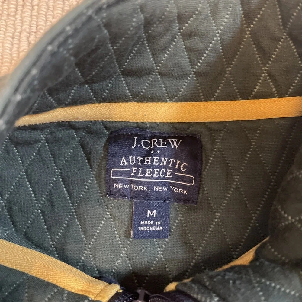 J.Crew Men's Medium Authentic Fleece Quarter Zip Quilted Pullover Green